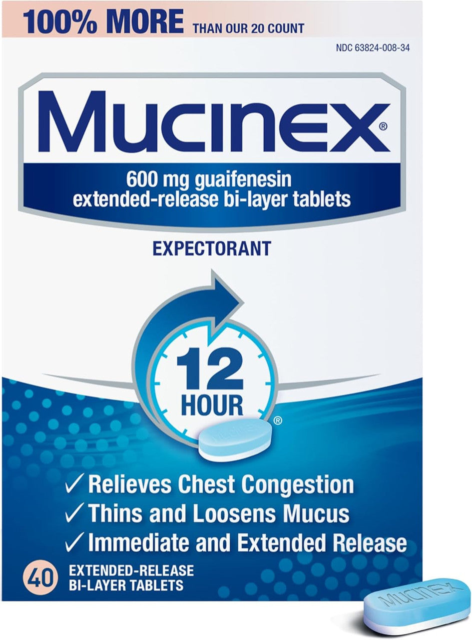 Mucinex Expectorant Guaifenesin Extended Release Bi-Layer Tablets - 600 Mg, 40 Ea
